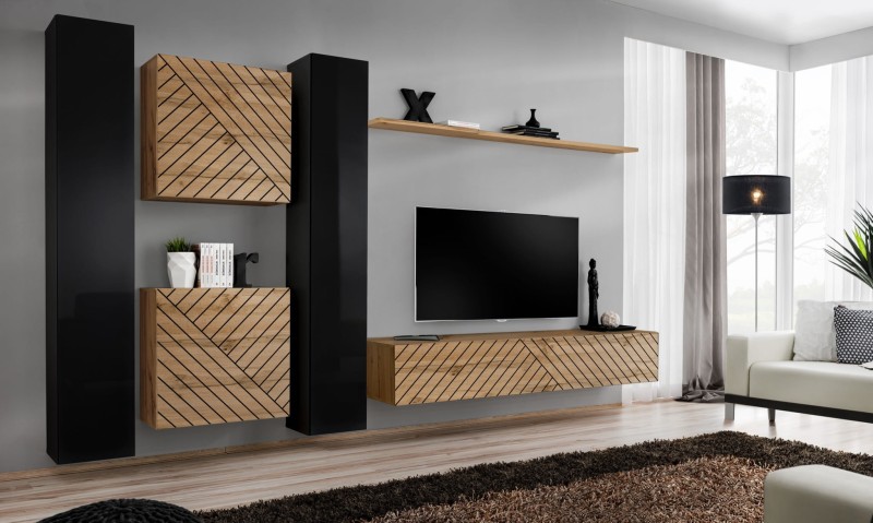 Meblościanka Switch Lamel VI zestaw 6 elementów do salonu czarny/wotan