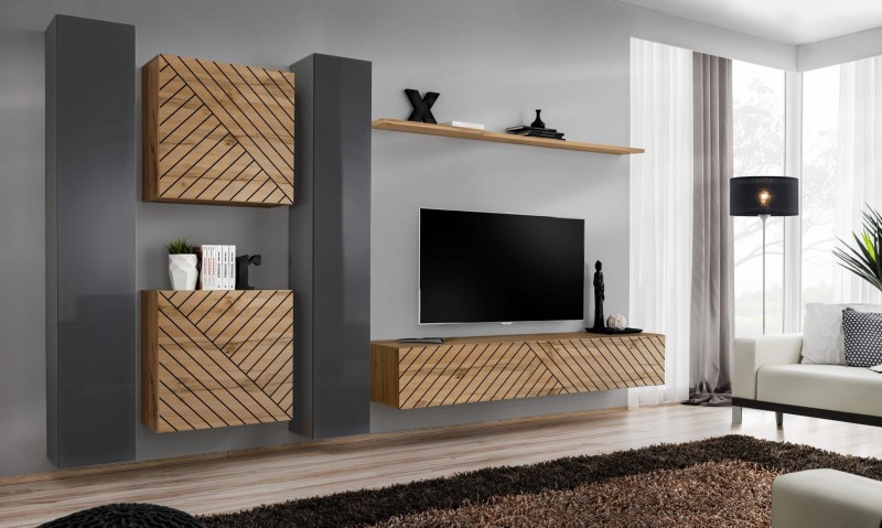 Meblościanka Switch Lamel VI zestaw 6 elementów do salonu grafit/wotan