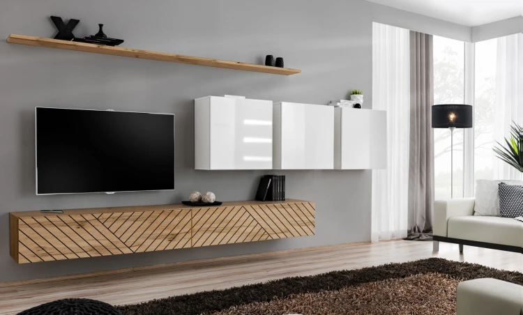 Meblościanka Switch Lamel VII zestaw 7 elementów do salonu wotan/biały
