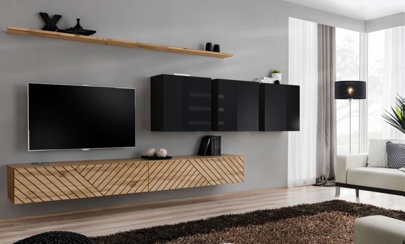 Meblościanka Switch Lamel VII zestaw 7 elementów do salonu wotan/czarny