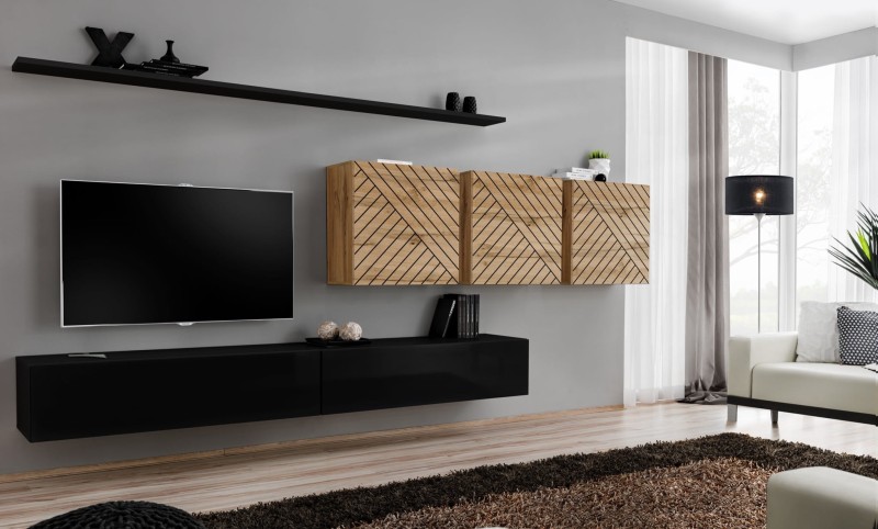 Meblościanka Switch Lamel VII zestaw 7 elementów do salonu czarny/wotan