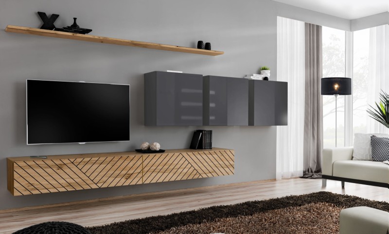 Meblościanka Switch Lamel VII zestaw 7 elementów do salonu wotan/grafit