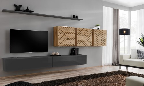 Meblościanka Switch Lamel VII zestaw 7 elementów do salonu grafit/wotan