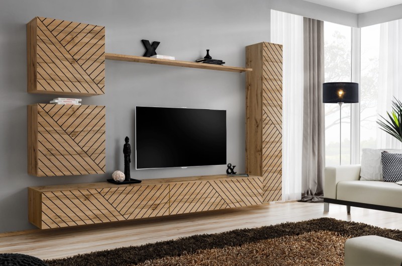 Meblościanka Switch Lamel VIII zestaw z frezowanymi frontami 6 elementów do salonu wotan