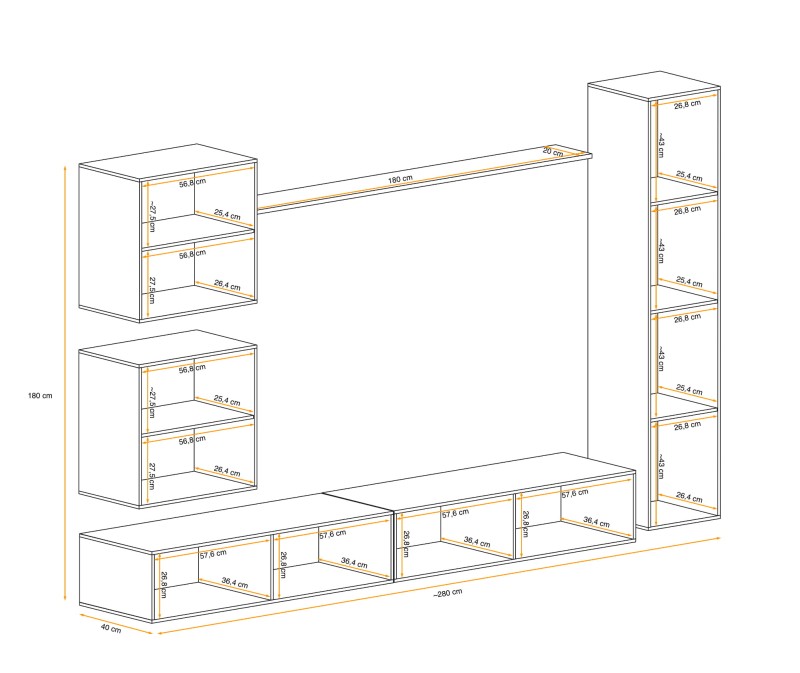Meblościanka Switch Lamel VIII zestaw z frezowanymi frontami 6 elementów do salonu