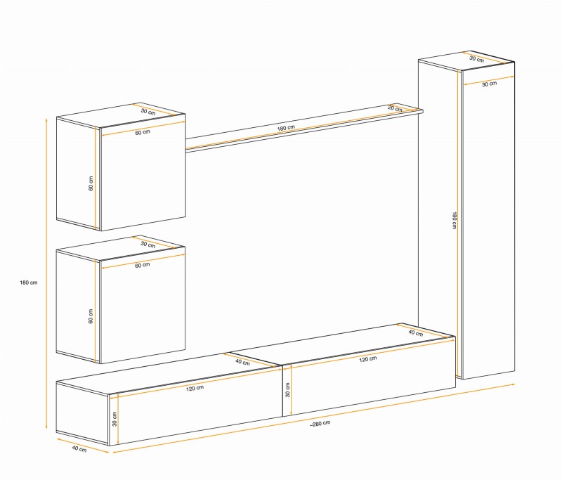 Meblościanka Switch Lamel VIII zestaw z frezowanymi frontami 6 elementów do salonu