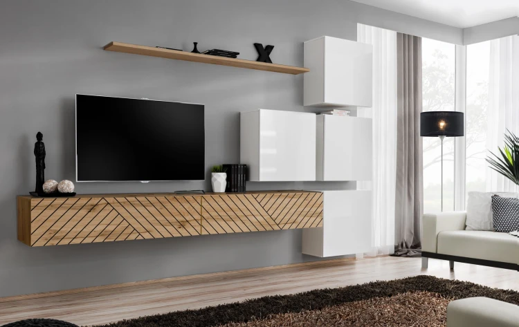 Meblościanka Switch Lamel IX zestaw 7 elementów do salonu wotan/biały