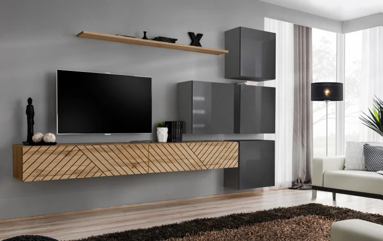 Meblościanka Switch Lamel IX zestaw 7 elementów do salonu wotan/grafit