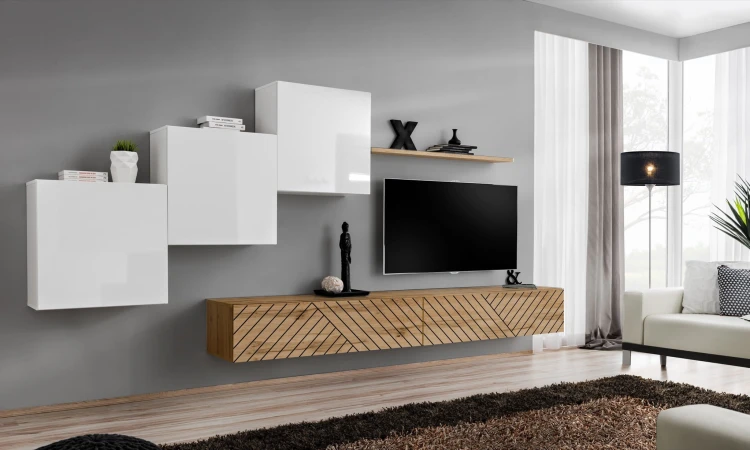 Meblościanka Switch Lamel X zestaw 6 elementów do salonu biały/wotan
