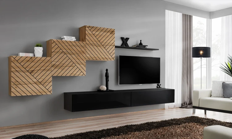 Meblościanka Switch Lamel X zestaw 6 elementów do salonu wotan/czarny