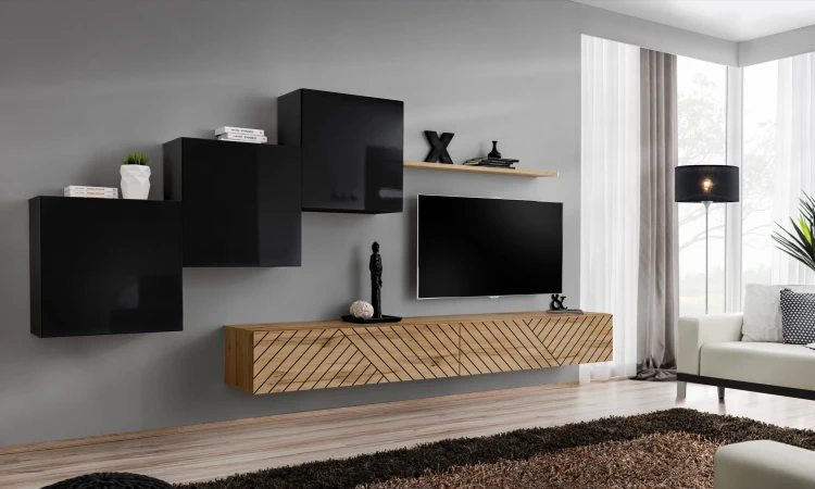 Meblościanka Switch Lamel X zestaw 6 elementów do salonu czarny/wotan