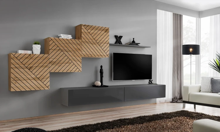 Meblościanka Switch Lamel X zestaw 6 elementów do salonu wotan/grafit