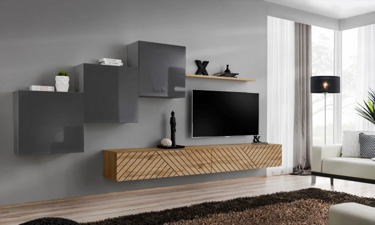 Meblościanka Switch Lamel X zestaw  6 elementów do salonu grafit/wotan
