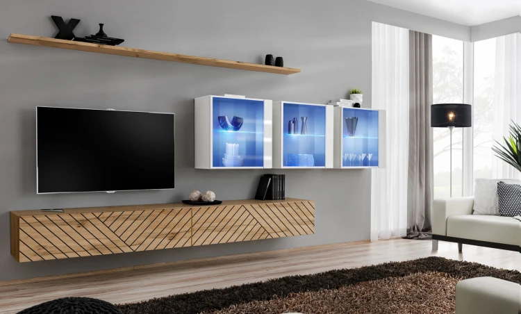 Meblościanka Switch Lamel XVI zestaw z oświetleniem LED do salonu wotan/biały