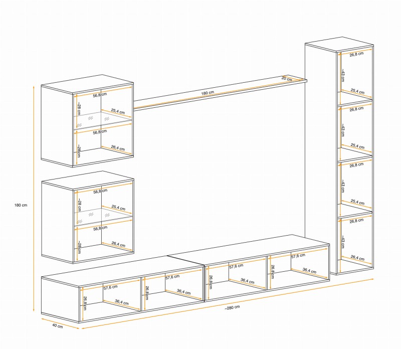 Meblościanka Switch Lamel XVIII zestaw z oświetleniem LED do salonu