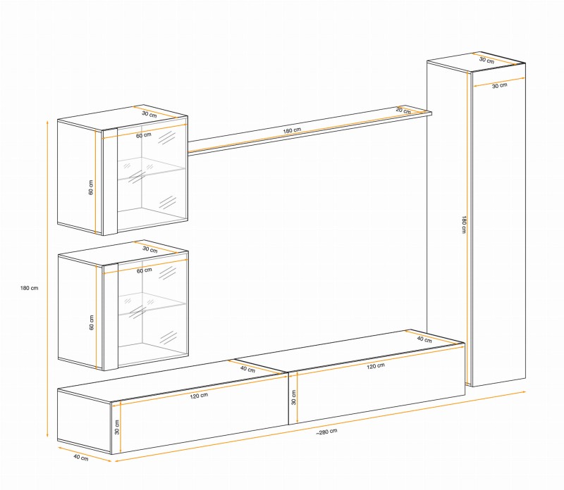 Meblościanka Switch Lamel XVIII zestaw z oświetleniem LED  do salonu