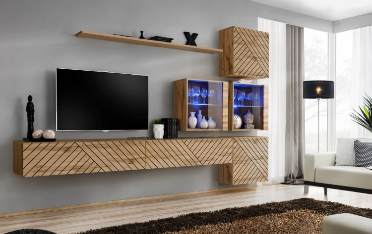 Meblościanka Switch Lamel XIX zestaw z oświetleniem LED  do salonu wotan