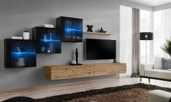 Meblościanka Switch Lamel XX zestaw z oświetleniem LED do salonu