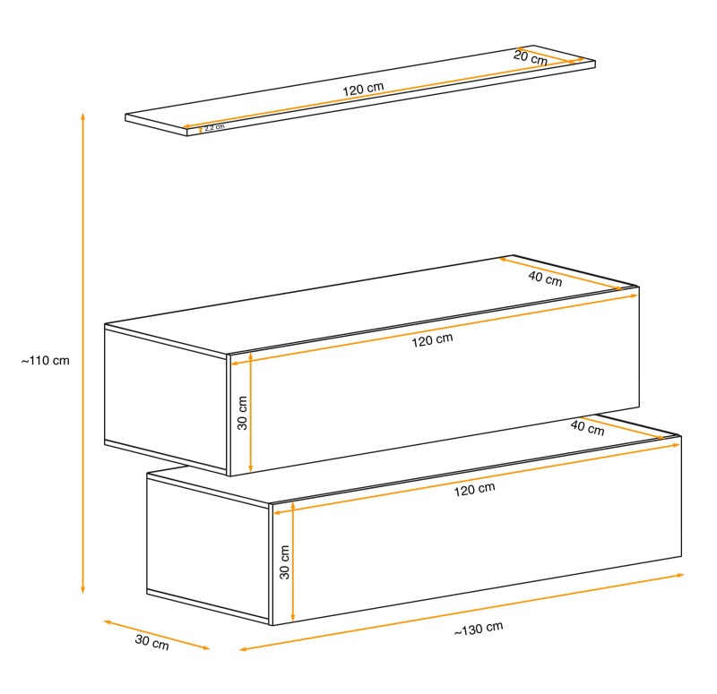 Komoda wisząca Switch Lamel II zestaw z półką do salonu