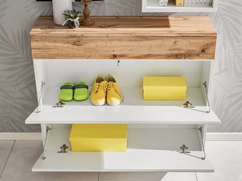 Szafka na buty Easy IX 100 cm wisząca z szufladą do przedpokoju dąb wotan/biały