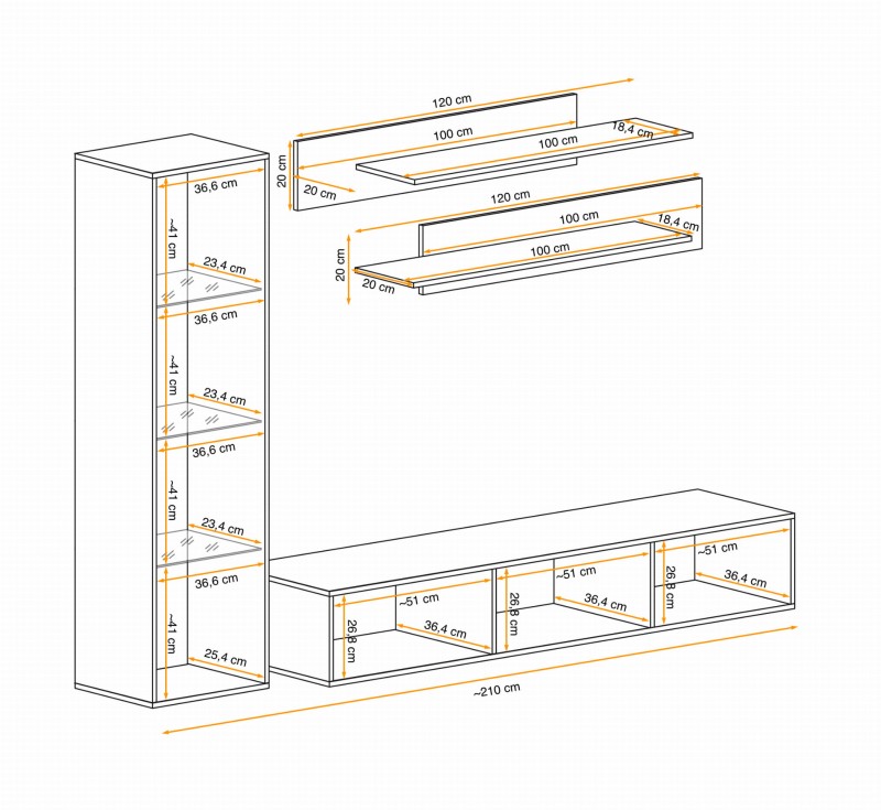 Meblościanka Fly G3 zestaw 4 elementy z oświetleniem LED do salonu
