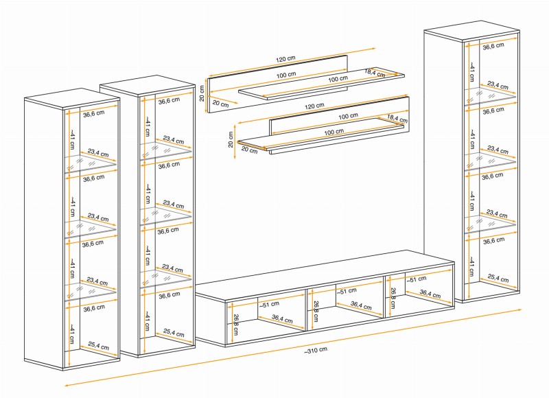 Meblościanka Fly C3 zestaw 6 elementów z oświetleniem LED do salonu