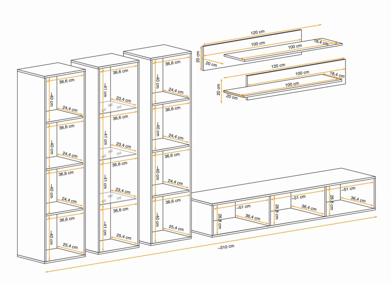 Meblościanka Fly C4 zestaw 6 elementów z oświetleniem LED do salonu