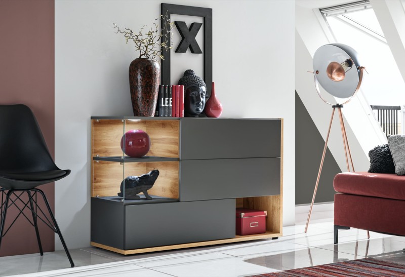 Komoda Silk 120 cm z oświetleniem LED do salonu antracyt/wotan