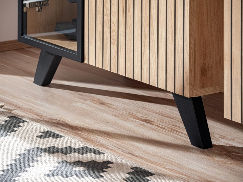 Meblościanka Liam z oświetleniem LED zestaw do salonu hickory jackson/czarny