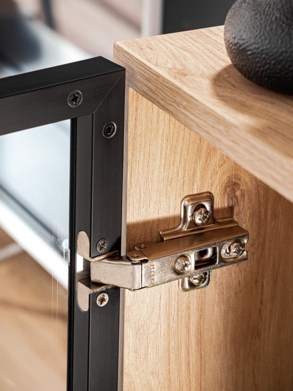 Meblościanka Liam z oświetleniem LED zestaw do salonu hickory jackson/czarny