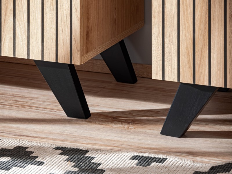 Witryna niska Liam 90 cm z LED do salonu hickory jackson/czarny