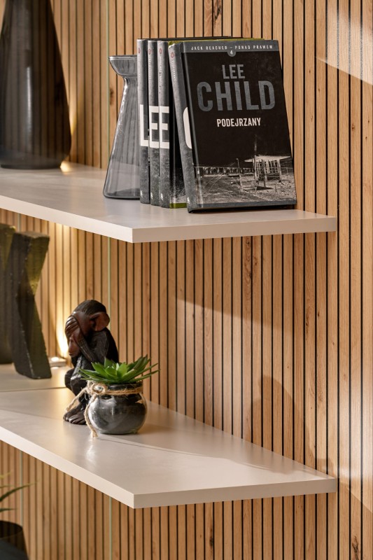 Meblościanka Gusto LUX A z oświetleniem LED do salonu kaszmir/dąb artisan