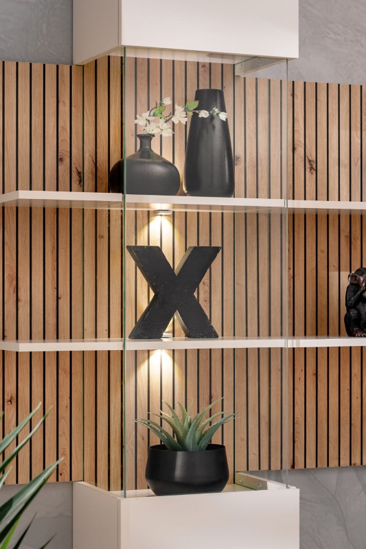 Meblościanka Gusto LUX A z oświetleniem LED do salonu kaszmir/dąb artisan