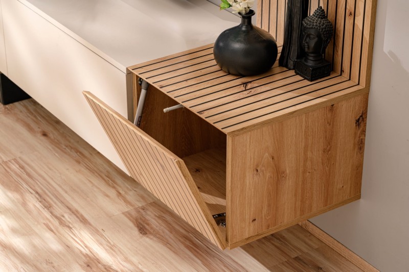 Meblościanka Solo zestaw 3 elementy do salonu kaszmir/dąb artisan/czarne paski