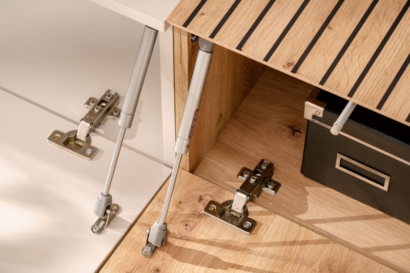 Meblościanka Solo zestaw 3 elementy do salonu kaszmir/dąb artisan/czarne paski