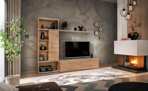 Meblościanka Roi zestaw 3 elementy do salonu perla gray/dąb artisan