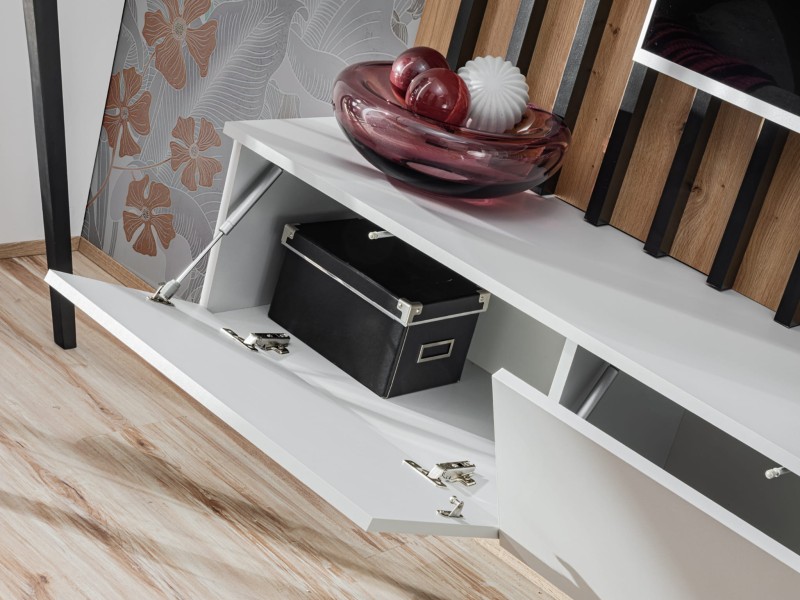 Meblościanka Verti II panel ścienny z lamelami szafka RTV zestaw do salonu