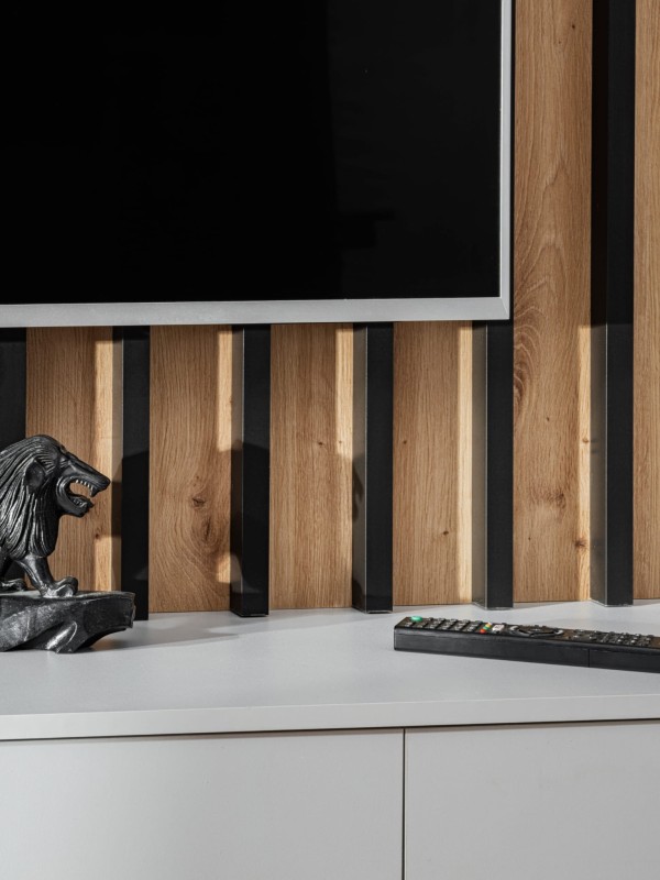 Meblościanka Verti II panel ścienny z lamelami szafka RTV zestaw do salonu