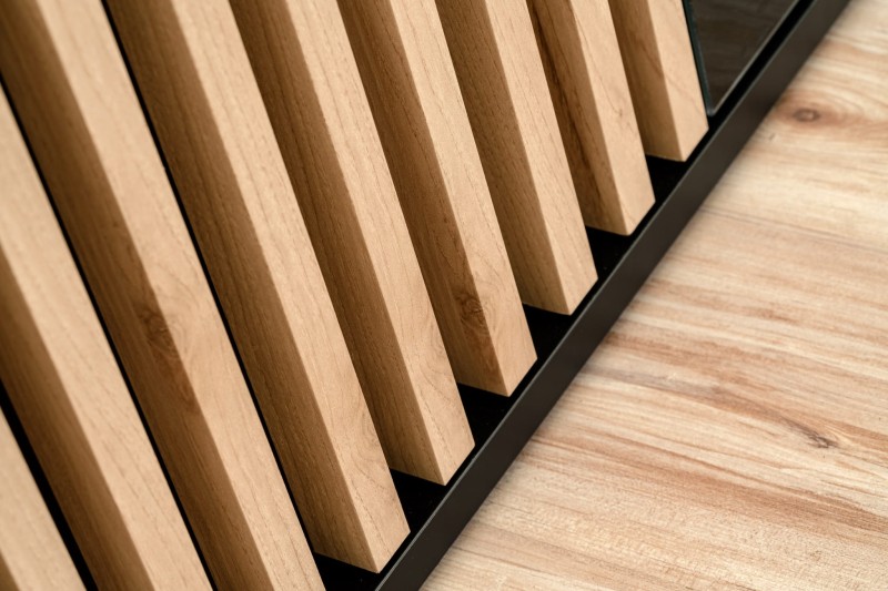 Meblościanka Cameron z biokominkiem oświetlenie LED 4 elementy do salonu czarny/hickory jackson