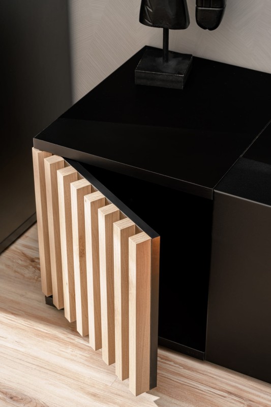 Meblościanka Cameron z biokominkiem oświetlenie LED 4 elementy do salonu czarny/hickory jackson