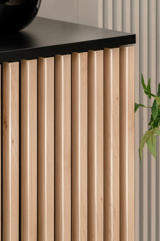 Witryna niska Cameron 80 cm z LED do salonu czarny/hickory jackson