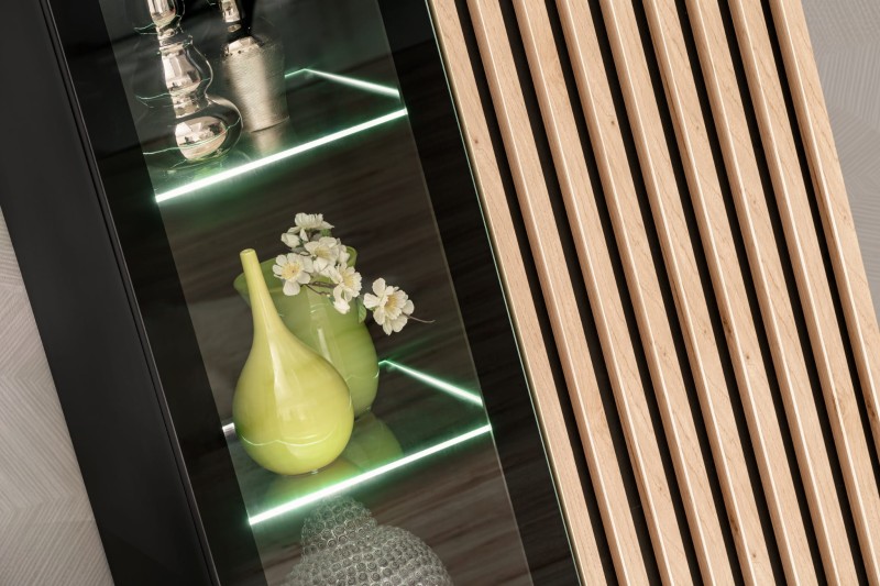 Witryna niska Cameron 80 cm z LED do salonu czarny/hickory jackson