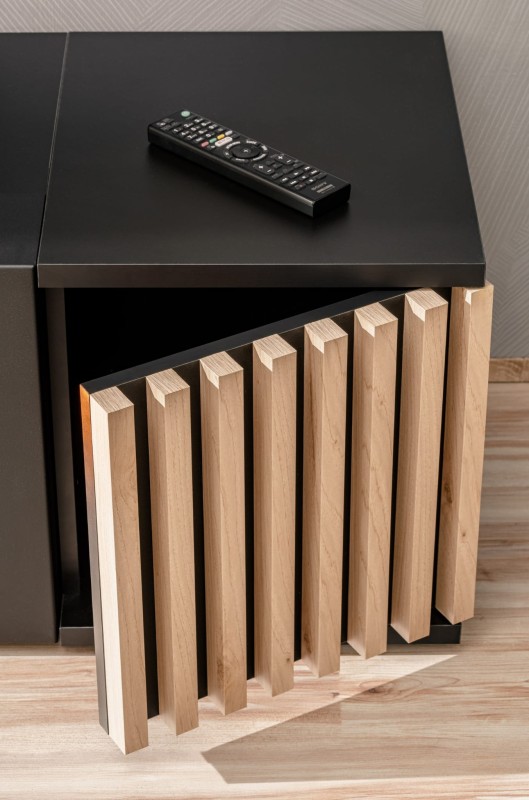 Szafka RTV Cameron 163 cm z biokominkiem do salonu czarny/hickory jackson