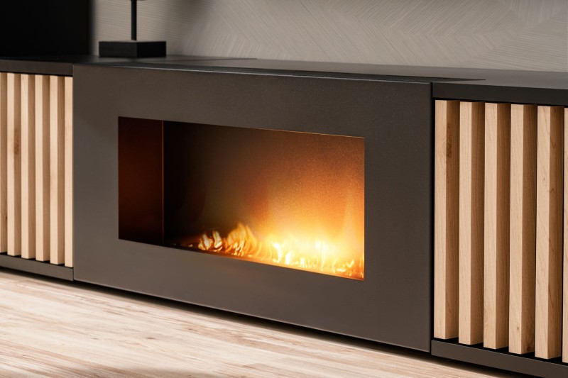 Szafka RTV Cameron 163 cm z biokominkiem do salonu czarny/hickory jackson