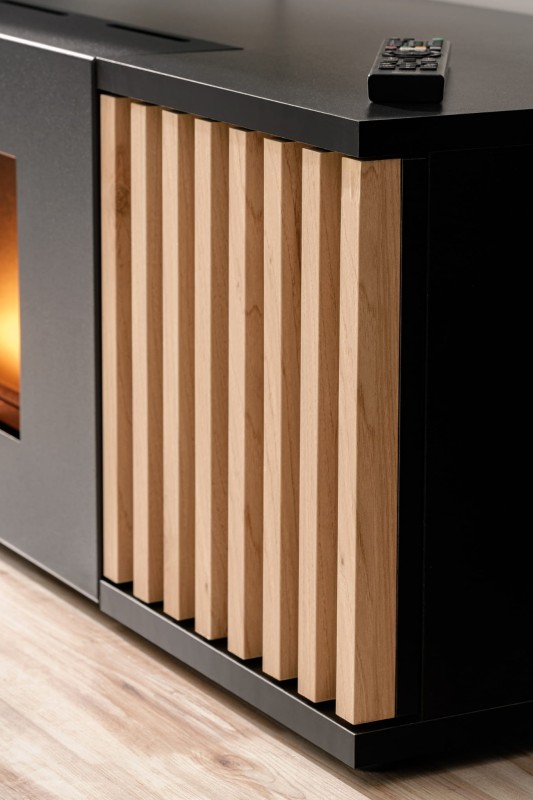 Szafka RTV Cameron 163 cm z biokominkiem do salonu czarny/hickory jackson