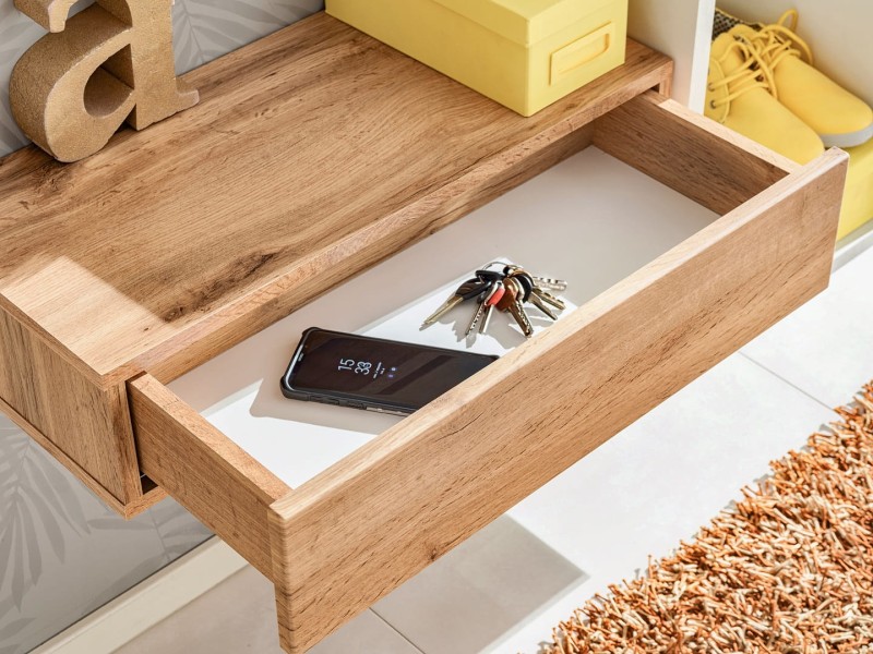 Półka z szufladą Easy II 100 cm zestaw ścienny do przedpokoju dąb wotan/czarny