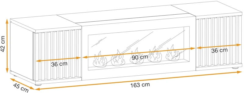 Szafka RTV Cameron 163 cm z biokominkiem do salonu czarny/hickory jackson