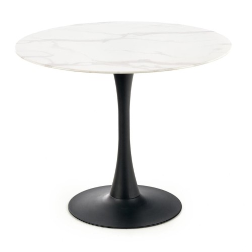 Stół okrągły Ambrosio 90cm szklany blat marmur/czarny