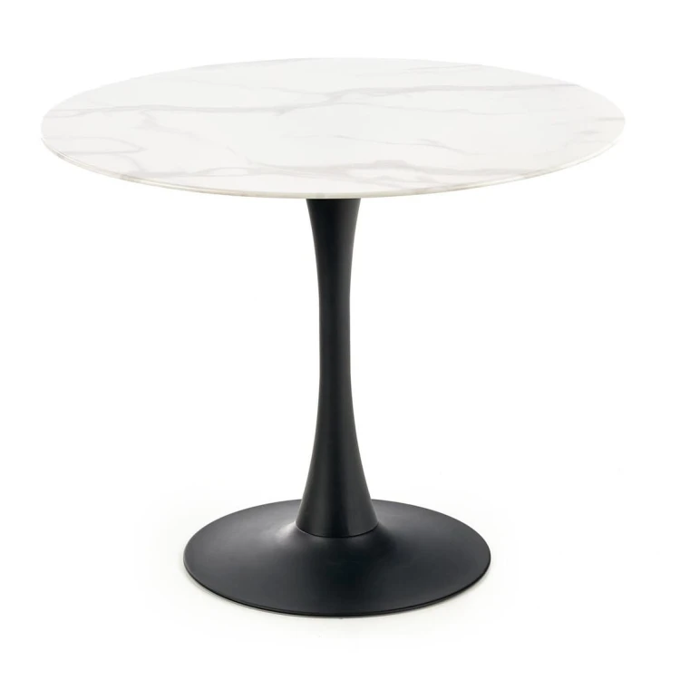 Stół okrągły Ambrosio 90cm szklany blat marmur/czarny