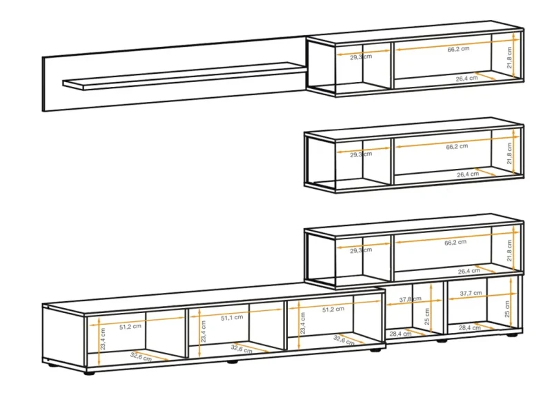 Meblościanka Silk 240 cm zestaw 6 elementów z oświetleniem LED do salonu